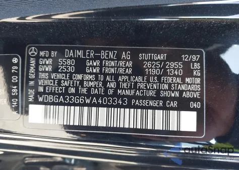 1998 Mercedes-Benz S 320 из США, поврежденный, VIN WDBGA33G6WA403343